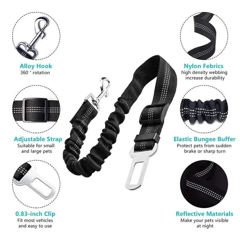 Durable Adjustable Elastic Reflective Dog Seat Belt