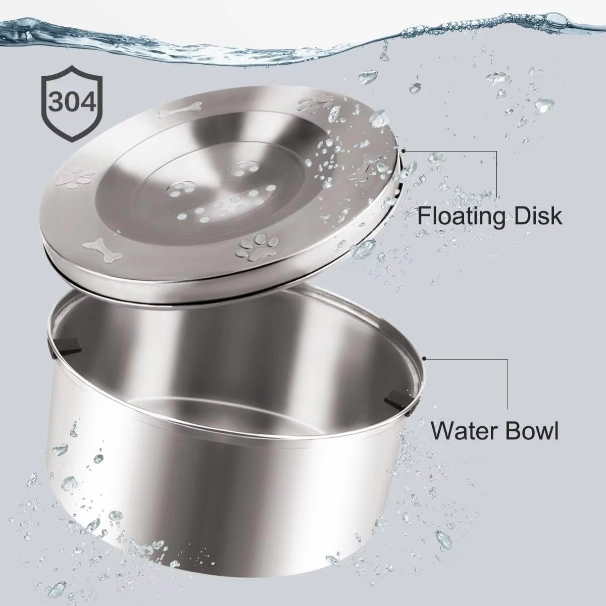 3L Stainless Steel No Spill Water Bowl for Dogs Non-Slip Slow Dog Bowl Water Feeder Dispenser for Medium Large Dogs